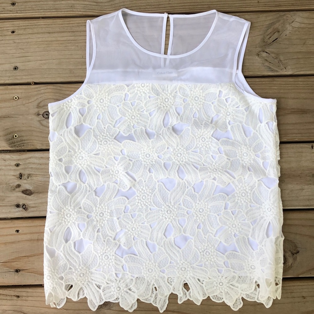 Calvin Klein illusion lace floral tank top